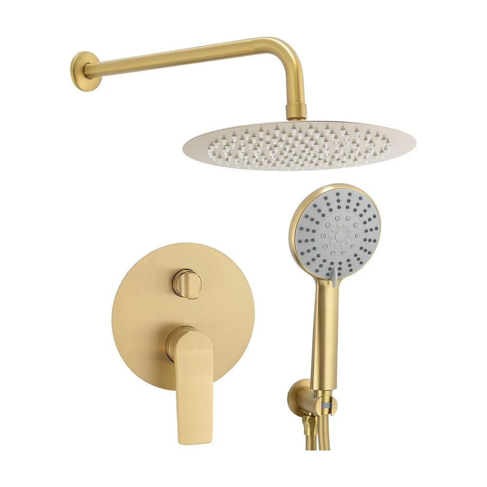 Ducha empotrada a pared redonda de 2 vías con rociador de 30 cm en oro mate y PVD Vaca de Valaz Valaz