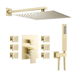 Recessed hydromassage shower with 6 jets square wall mounted brushed gold Tajo by Valaz