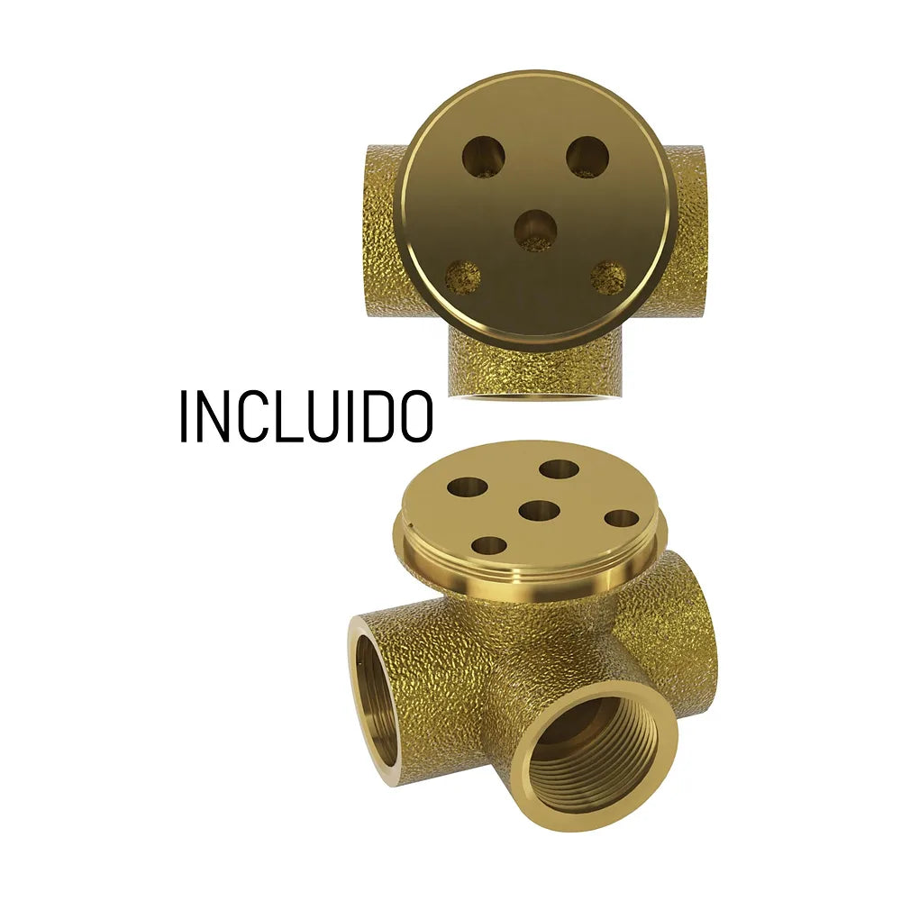 Detalle de acabado y materiales de Ducha empotrada monomando 1 vía a pared redonda con rociador de 30 cm en oro mate y...