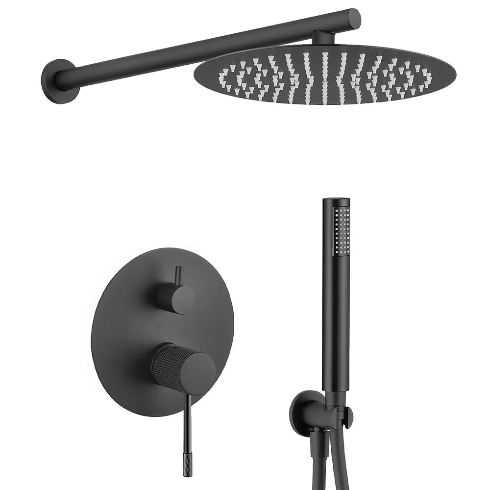 Ducha empotrada monomando 25 cm negro mate dos funciones rociador lluvia y alcachofa Torina de Valaz Valaz