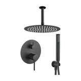 Built in shower single handle ceiling mounted round matte black Cenia by Valaz