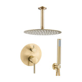 Ceiling mounted single lever shower in matte gold with PVD protection and two function rain shower head Jucar by Valaz