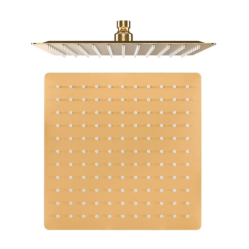 Detalle de funcionamiento de Ducha empotrada monomando a pared cuadrada con rociador de 25 cm en oro mate y PVD Miño de Valaz