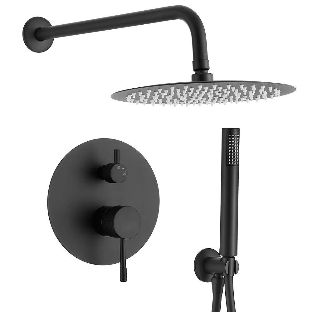 Ducha empotrada monomando a pared redonda con maneta luxury y rociador de 25 cm en negro mate Ofin de Valaz Valaz