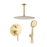 Shower built in single handle ceiling round brushed gold with wide lever 20cm Cabriel by Valaz