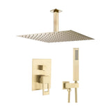 Recessed shower single handle ceiling mounted square brushed gold with hollow lever and two rainfall showerhead functions Tormes by Valaz