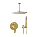 Recessed ceiling single-handle round matte gold PVD showerhead with handheld shower holder Tuejar by Valaz