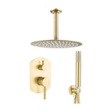 douche encastrée mitigeur mono commande ovale et jet de douche rond au plafond doré brossé Duero de Valaz