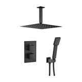 thermostatic recessed shower square matte black ceiling rain shower head and handheld shower with holder Eresma by Valaz