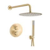 Ducha empotrada termostática a pared redonda con rociador de 30 cm en oro mate y PVD Júcar de Valaz