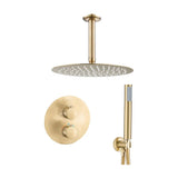 Recessed thermostatic ceiling mounted round matte gold with PVD protection rain shower head handheld Jucar by Valaz