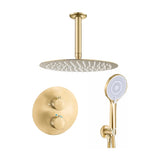 Recessed thermostatic ceiling shower round with matte gold finish protected with PVD Cabriel by Valaz
