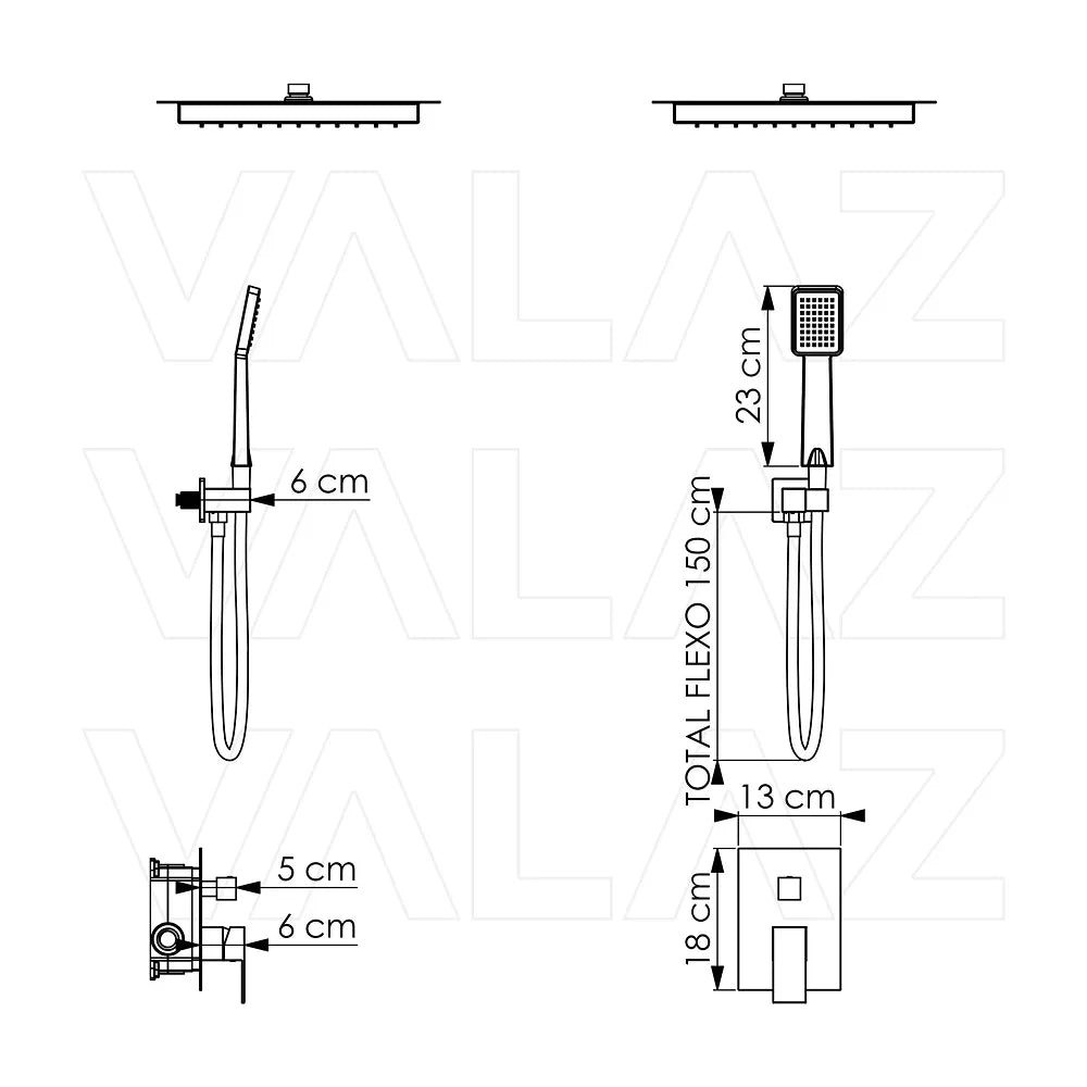 Vista principal de Ducha encastrada a ras de techo monomando cuadrada con rociador de 40 cm en negro mate Eresma de Valaz