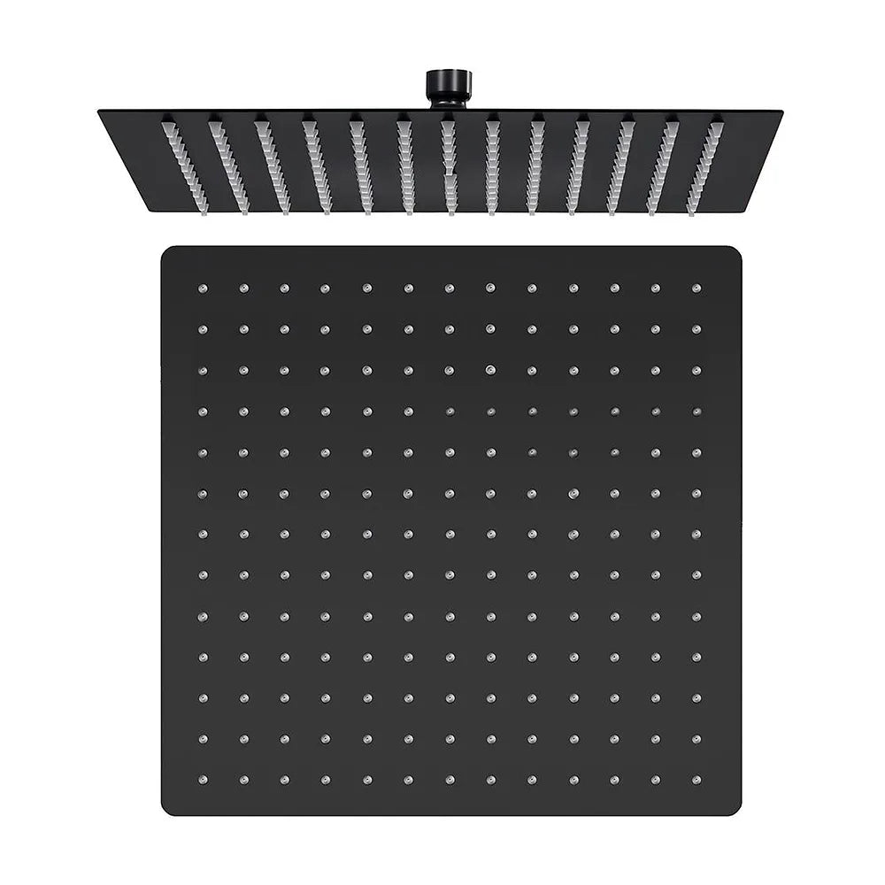 Vista trasera o instalación de Ducha encastrada termostática a ras de techo cuadrada con rociador de 30 cm en negro mate...