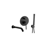 Wall-mounted single-lever bath filler with hand shower in matte black Júcar by Valaz