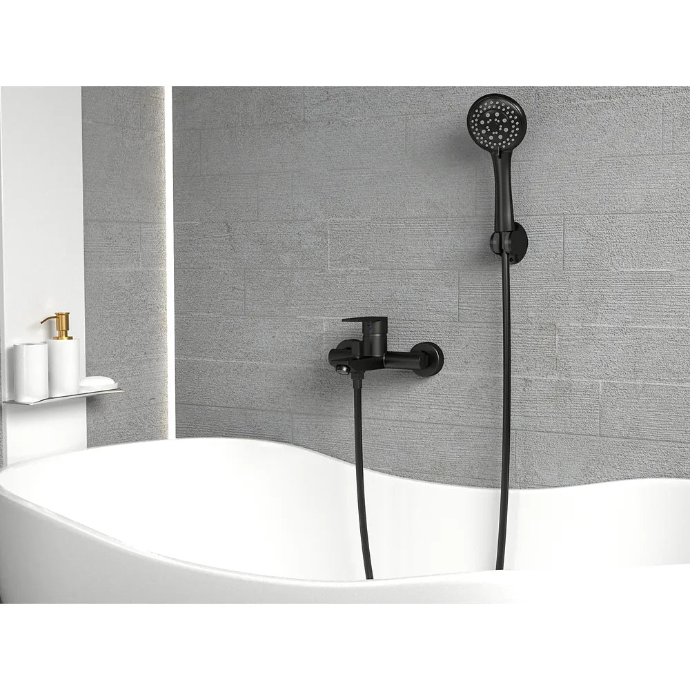 Plano o detalle técnico de Grifo de bañera y ducha monomando negro mate Magro de Valaz