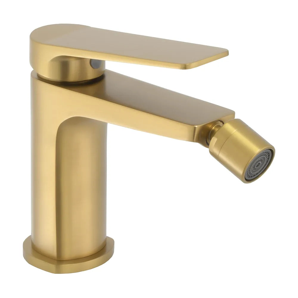 Grifo de bidé diseño compacto redondeado con acabado oro mate, monomando ergonómico y caño orientable Valdivia de Valaz Valaz