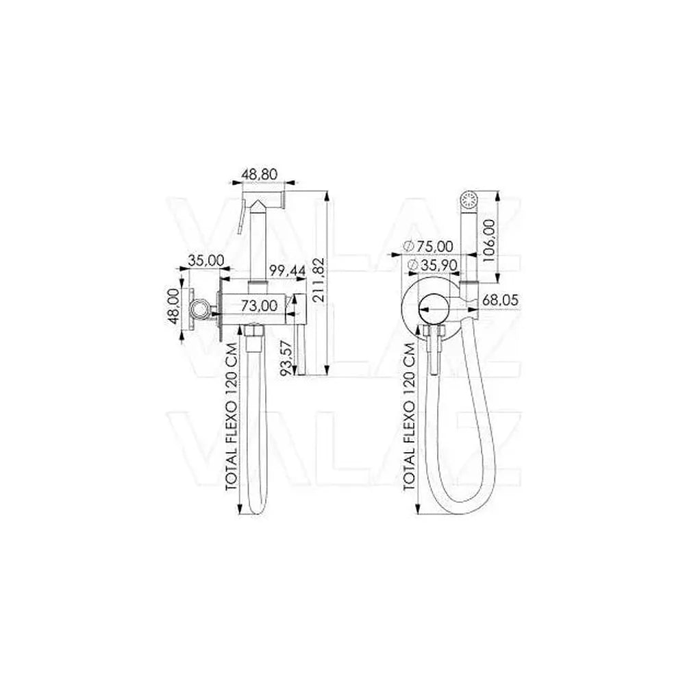 Vista principal de Grifo de bidet empotrado en latón y acero inoxidable en dorado cepillado Guadiana de Valaz