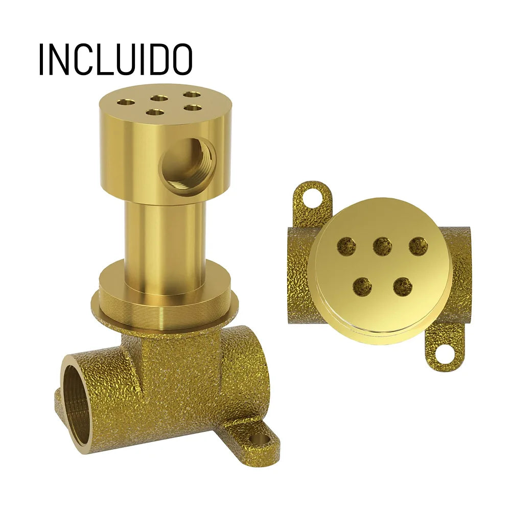 Vista principal de Grifo de bidet empotrado redondo dorado envejecido 2 vias G1/2 latón cerámico 120 cm Guadiana de Valaz