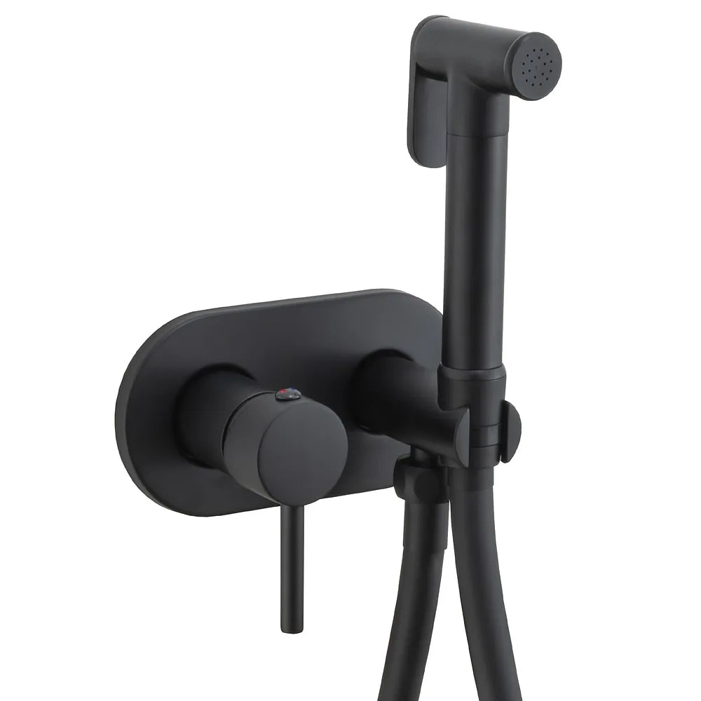 Grifo de bidet empotrado redondo negro mate con control de temperatura y dos vías Júcar de Valaz Valaz