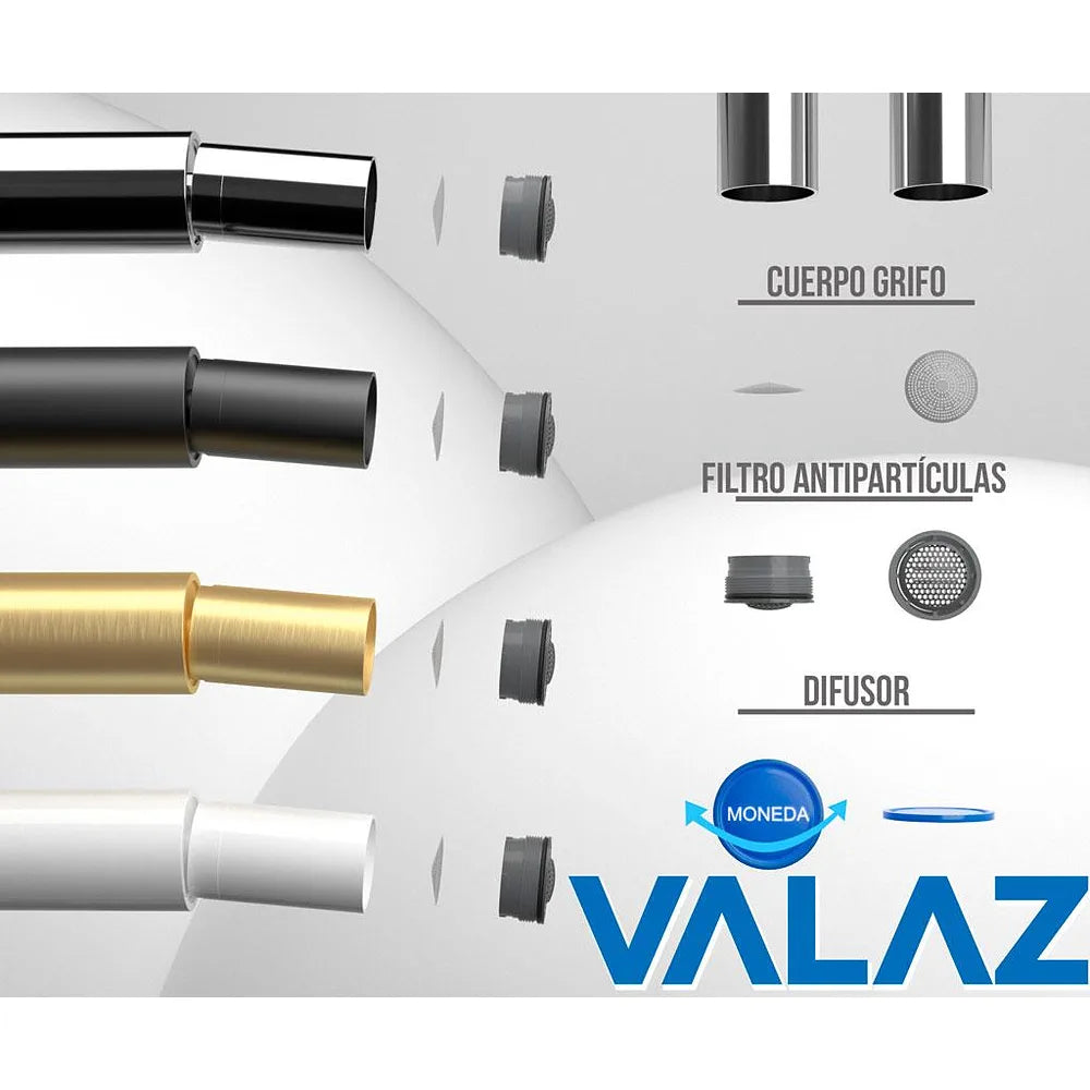 Plano o detalle técnico de Grifo de bidet monomando redondo oro mate con protección PVD Jabalón de Valaz