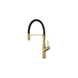 Brass kitchen faucet single handle high arc flexible swivel spout 3x46 cm gold and black Saja by Valaz