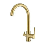 3-way kitchen tap with filtered water outlet and swivel spout in matte gold Amazonas by Valaz