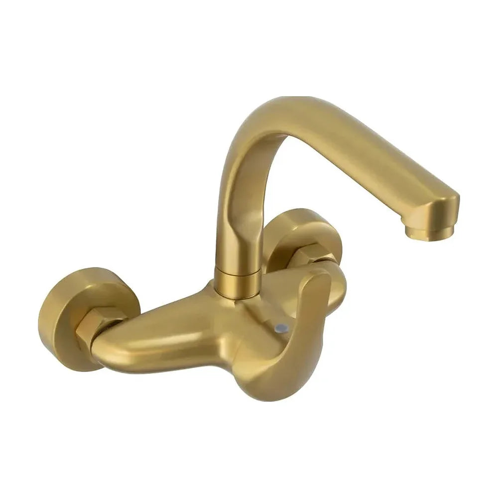 Grifo de cocina de pared monomando de 15 cm entre tomas en oro mate Genil de Valaz Valaz