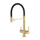 Grifo de cocina flexible de 3 vías con ósmosis en oro mate Manzanares de Valaz