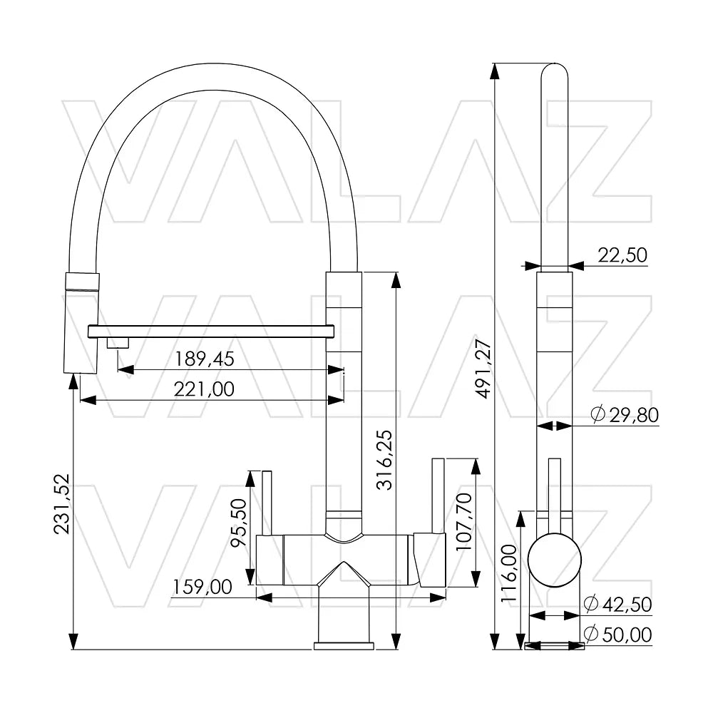 Vista principal de Grifo de cocina flexible de 3 vías con ósmosis en oro mate Manzanares de Valaz
