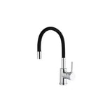 Single handle kitchen faucet, flexible spout, brass body, chrome and black finish, Gaya by Valaz