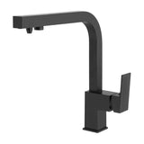 Kitchen faucet single handle 3 way square matte black with outlet for cold water and osmosis Porcos by Valaz