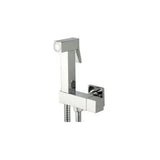 Robinet de douchette hygiénique encastré carré en laiton et acier inoxydable avec flexible de 150 cm coloris chrome Tajo de Valaz