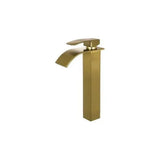 Tall single-lever waterfall basin tap in gold brass Aljibe by Valaz