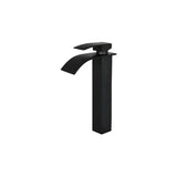 Tall single-lever waterfall basin tap in matte black brass Aljibe by Valaz