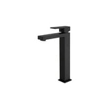 High arc single handle bathroom sink faucet with square body matte black finish Muga by Valaz