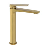 Tall bathroom faucet for sink or countertop with matte gold finish and ergonomic single handle Valdivia by Valaz