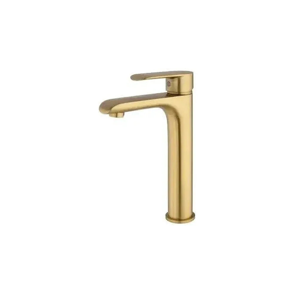 Grifo de lavabo alto monomando redondo en latón acabado oro Turia de Valaz Valaz