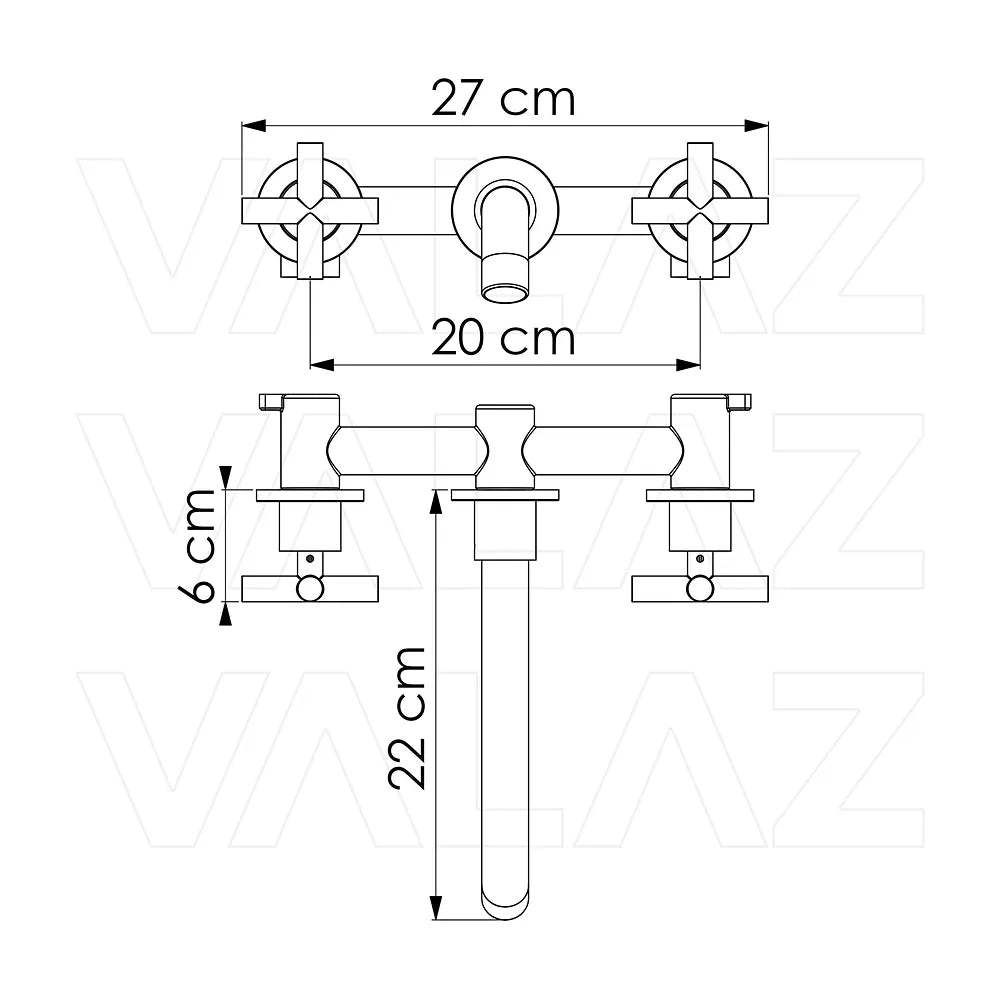 Vista principal de Grifo de lavabo empotrado bimando con caño de 21 cm en oro mate Nalon de Valaz