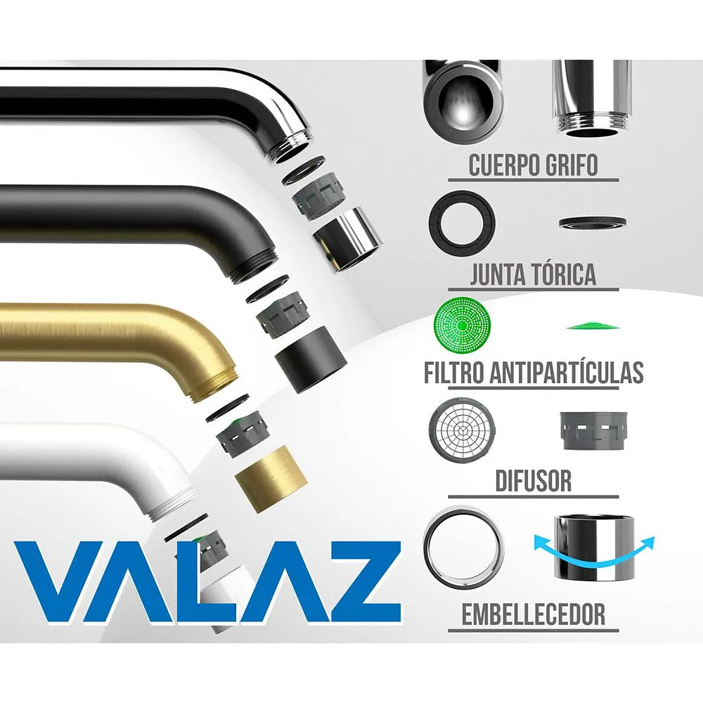 Plano o detalle técnico de Grifo de lavabo empotrado monomando redondo con caño de 21 cm en oro mate Jucar de Valaz (vista 5)