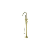 Round freestanding bath tap with hand shower in matte gold brass Misuri by Valaz