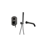 Bathtub Faucet With Handheld Shower Head Single Lever Handle Matte Black Finish Duero by Valaz