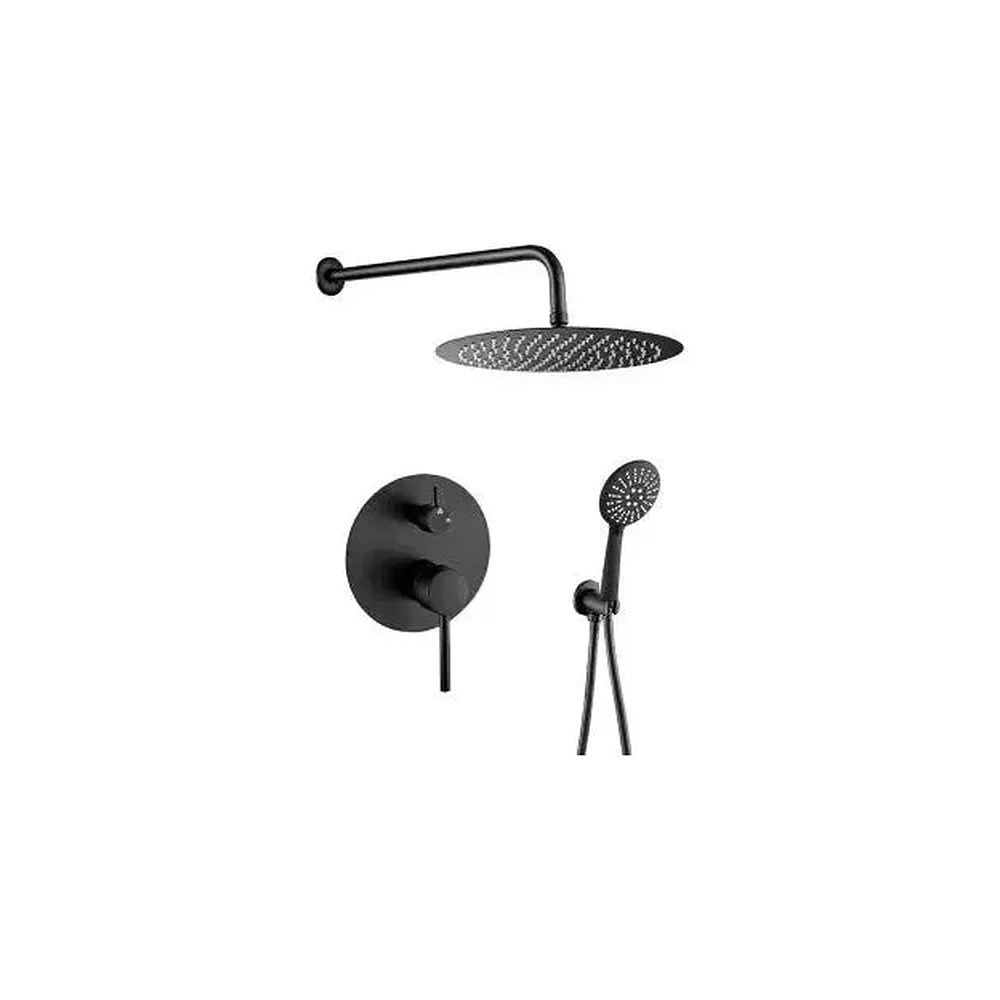 Kit de ducha empotrada a pared con rociador redondo de latón macizo en negro mate Cabriel de Valaz Valaz