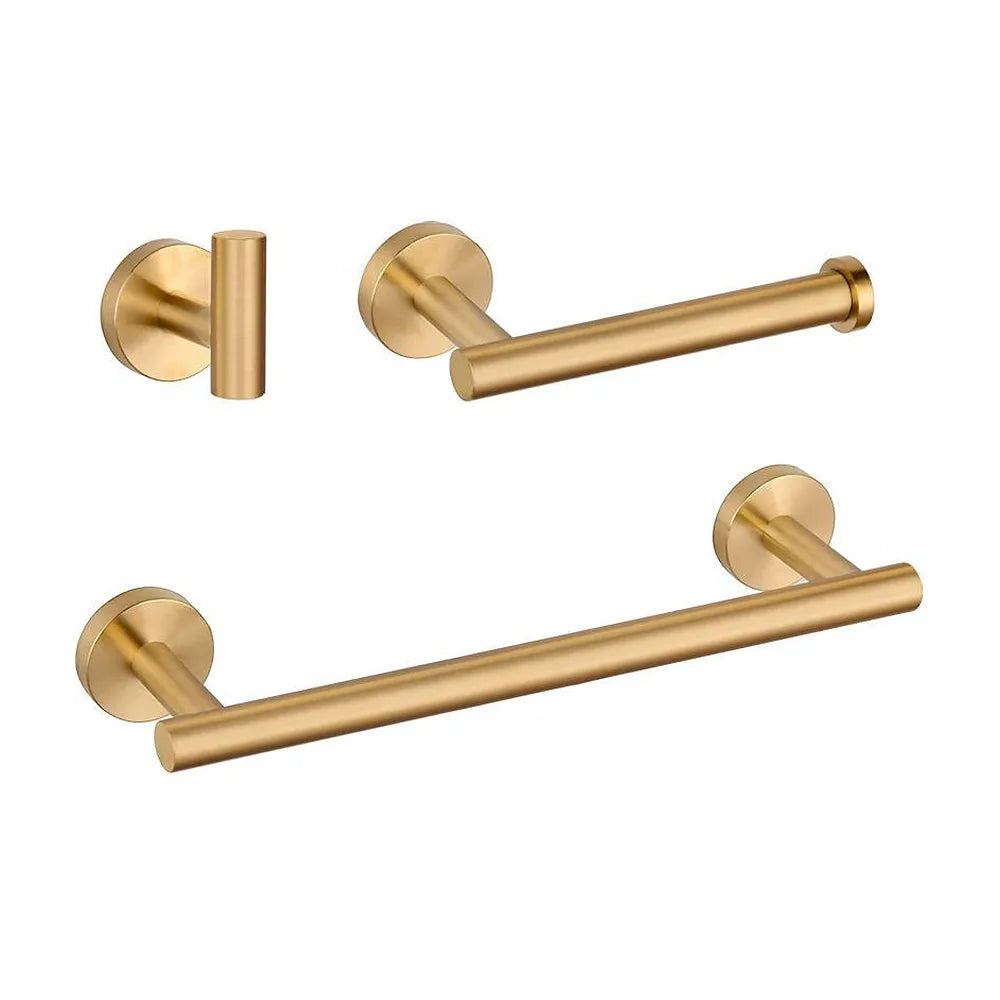 Set de Accesorios de Baño Valaz en Oro Mate con Protección PVD, Toallero 30cm, Percha y Portarollos Valaz