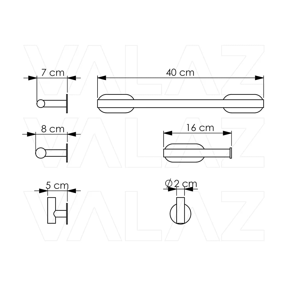 Vista principal de Set de Baño Adhesivo Valaz Cromado: Toallero 40cm, Percha y Portarrollos sin Taladro