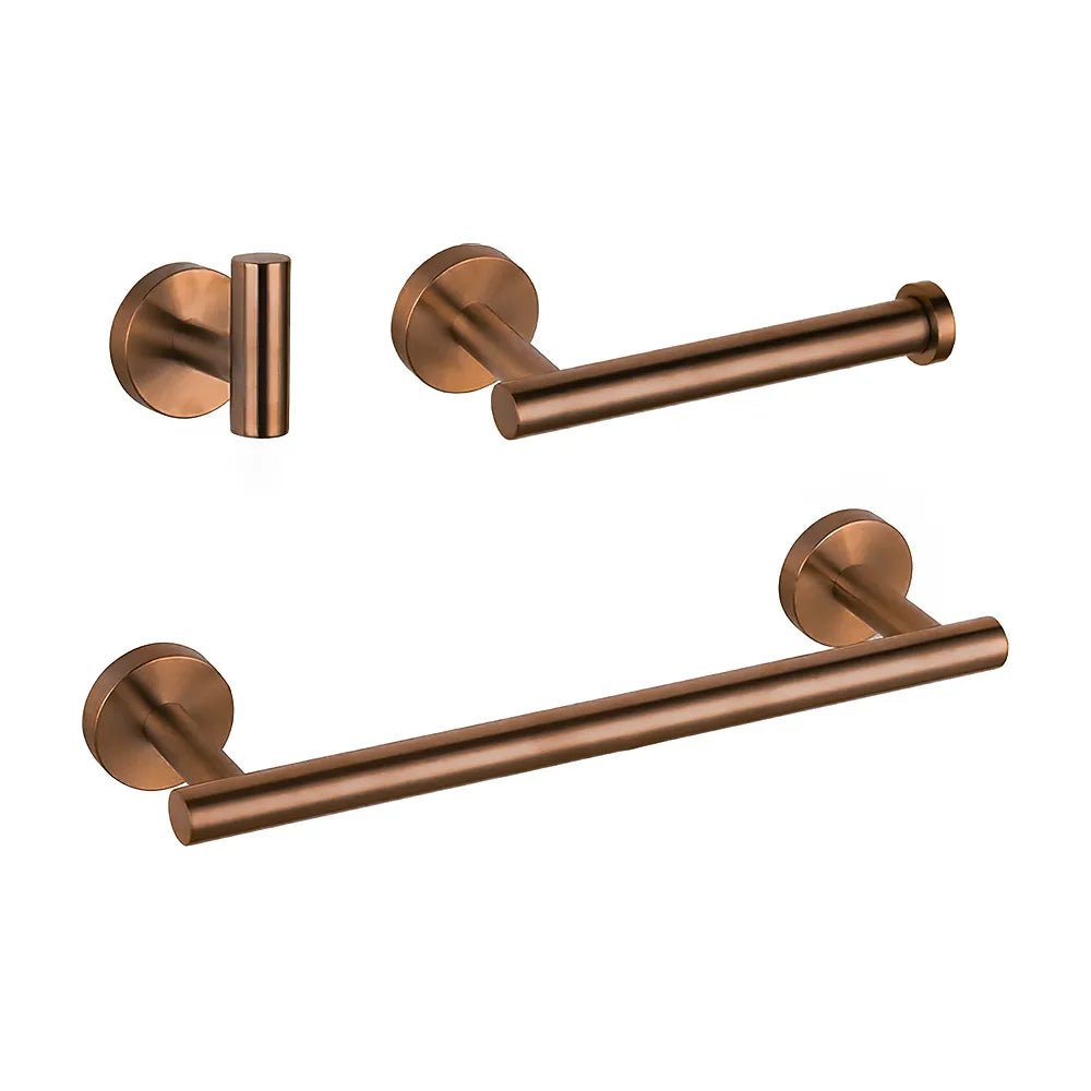 Set de Baño Oro Rosa Mate con Toallero y Portarrollos | Valaz Valaz
