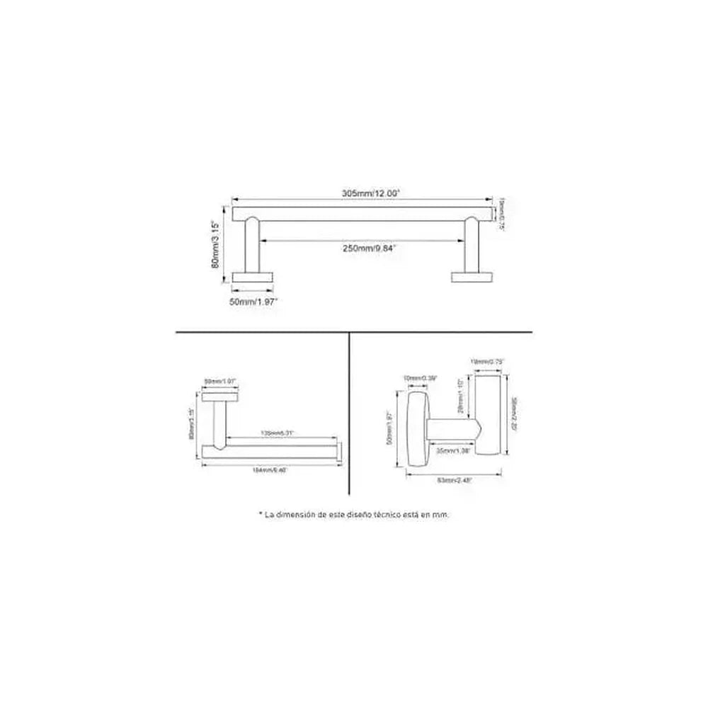 Vista principal de Set de Baño Valaz en Acero Inoxidable Oro Rosa Cepillado con Toallero y Portarrollos