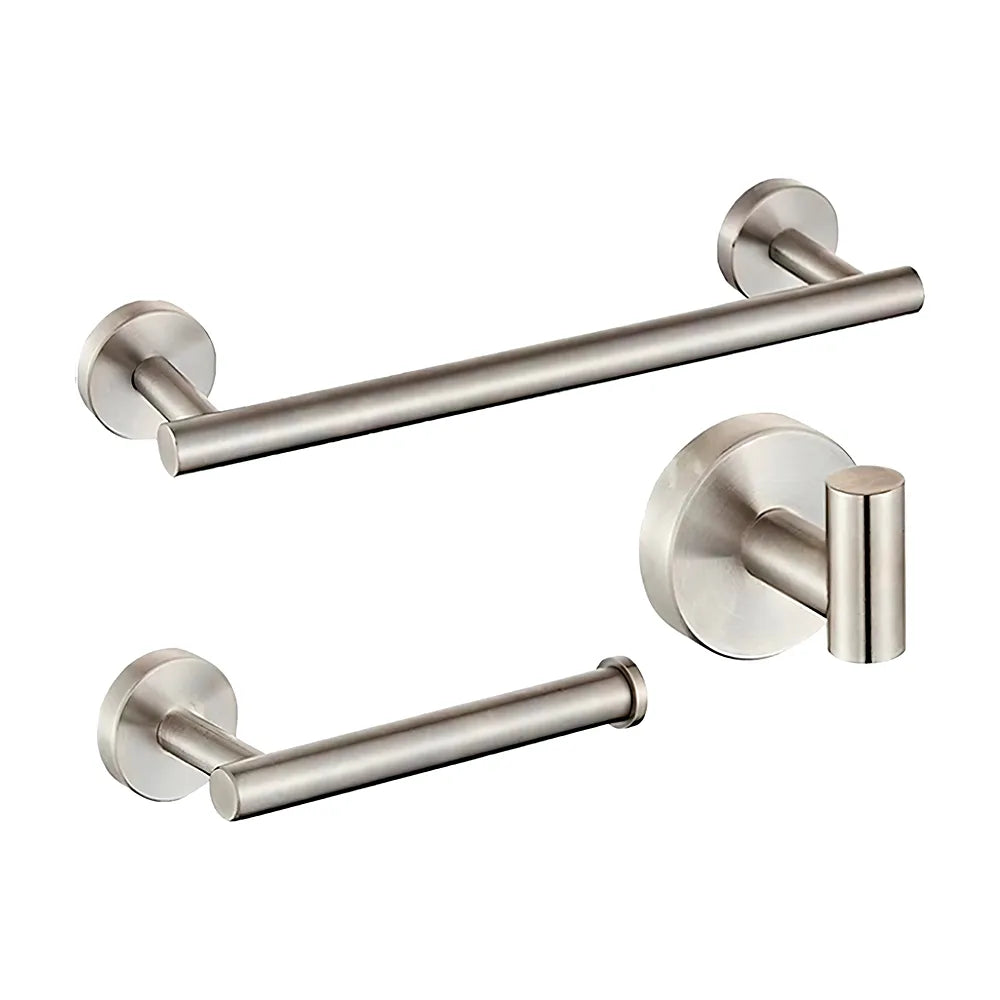 Set de baño Valaz en acero inoxidable cepillado: toallero 40 cm, portarrollos y percha ajustable Valaz