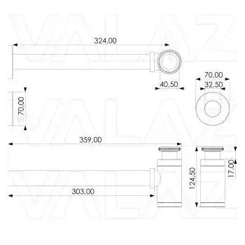 Vista principal de Sifón de lavabo redondo en latón y zamak de 12x36 cm en gris plomo de Valaz