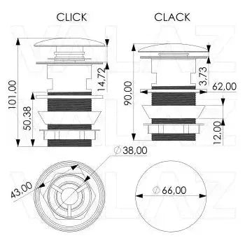 Vista principal de Válvula click clack redonda para lavabo o bidet en latón gris plomo de Valaz